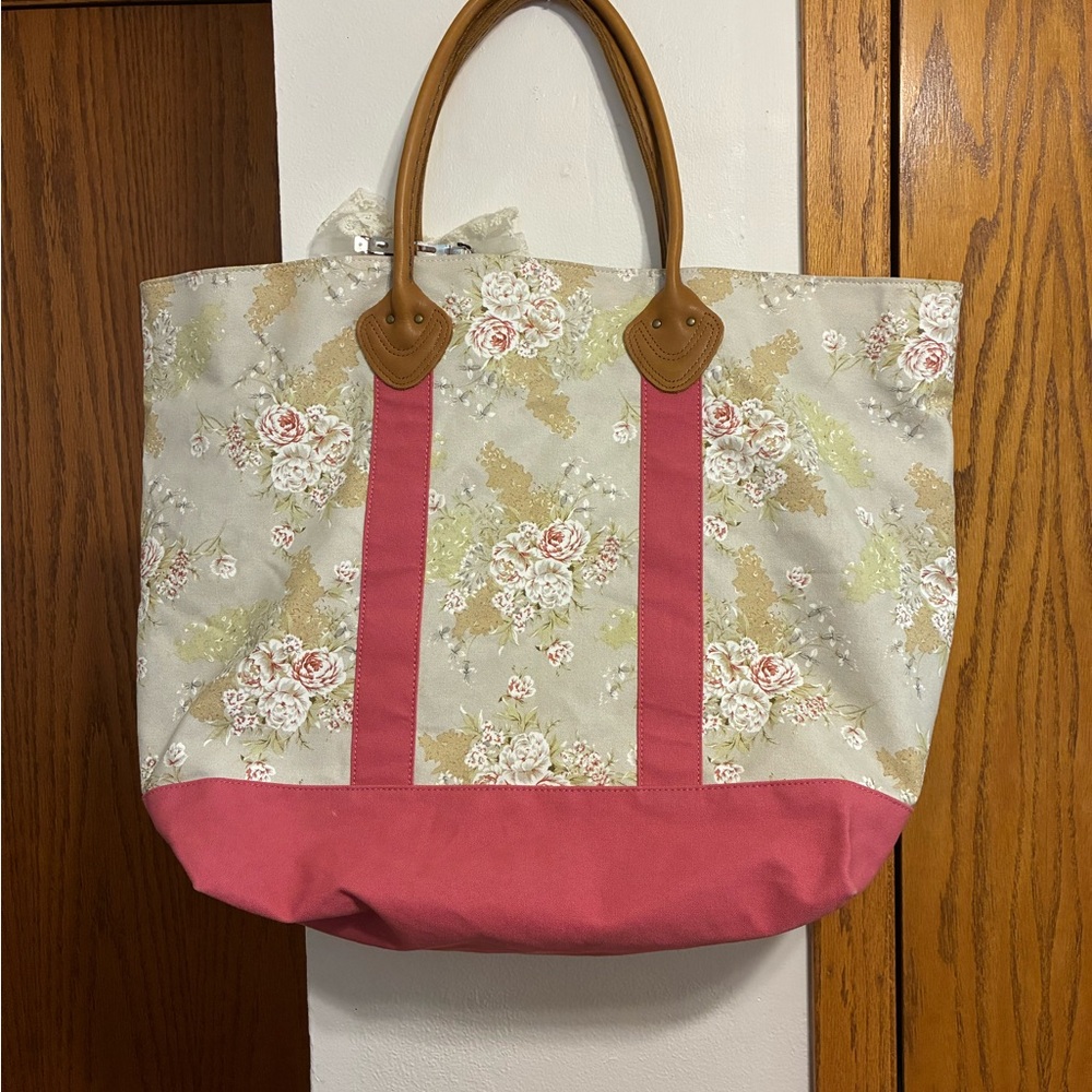 L.L. Bean Floral Tote with Pink